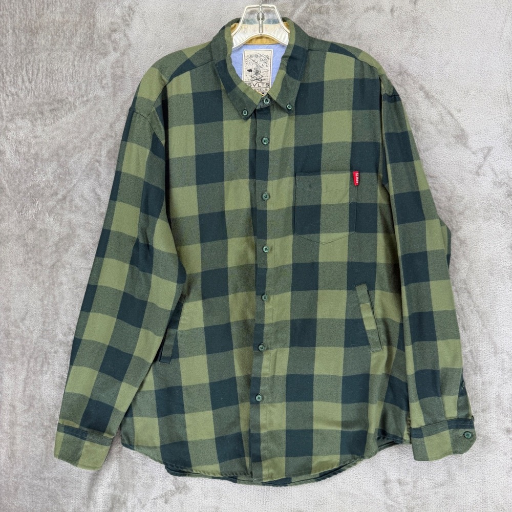 RSVLTS Flannels Mens XXL Green Black Buffalo Check Long Sleeve Button Down Shirt